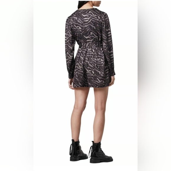 NWT ALLSAINTS Irina Remix Romper UK 10 / US 6 Gray Animal Print Wrap Front - Picture 5 of 16